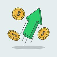 Money Profit Growth Up Cartoon Vector Illustration. Financial Growth Concept Flat Icon Outline