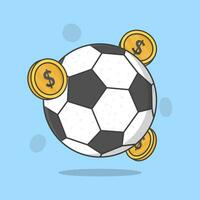 fútbol fútbol americano con dolares dibujos animados vector ilustración. fútbol americano dinero concepto plano icono contorno