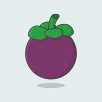 Mangosteen Fruit Cartoon Vector Illustration. Fresh Mangosteen Fruit Flat Icon Outline