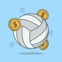 Volleyball Ball With Money Cartoon Vector Illustration. Volleyball Flat Icon Outline