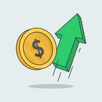 Money Coin Profit Growth Up Cartoon Vector Illustration. Financial Growth Concept Flat Icon Outline