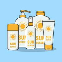 Sunscreen Spray, Cream And Lotion Cartoon Vector Illustration. Sun Protection Cosmetic Product Flat Icon Outline. Sunblock Or Skincare