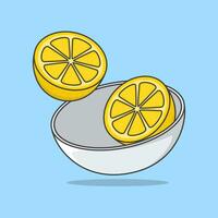 Bowl Of Lemon Slices Cartoon Vector Illustration. Lemon Fruit Flat Icon Outline