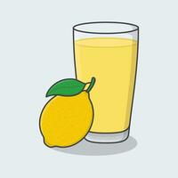 Lemon Juice With Fruit In Glass Cartoon Vector Illustration. Lemon Juice Flat Icon Outline