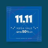 11.11 Mega Sale Poster Design Up To 50 percent in Blue Color Background Design Template vector