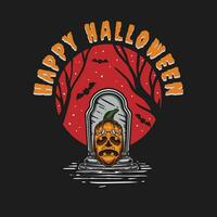 monster pumpkin in grave illustration vector