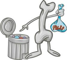 fun bone throws poop in the bin. cartoon character vector