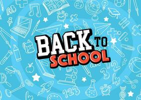 Back to School In Blue Background Banner with icon elements vector