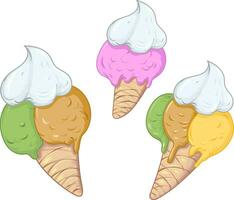 Collection ice cream cones . vector illustration