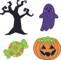 halloween clipart collection in cartoon style for kids and children vector