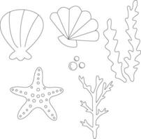 outline sea creatures clipart set in cartoon style. includes 4 aquatic animals for kids and children vector