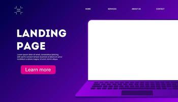 Landing page in modern style with laptop. Device with empty space for your image, video or text. vector