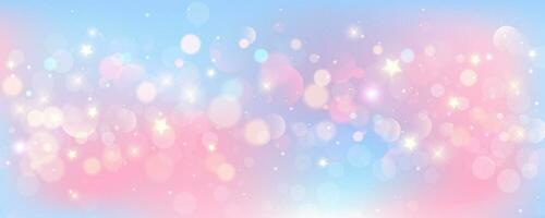 Pink unicorn background. Pastel watercolor sky with glitter stars and bokeh. Fantasy galaxy with holographic texrure. Magic marble space. Vector