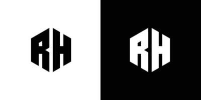 Letter R H polygon, Hexagonal minimal and professional logo design on black and white background vector