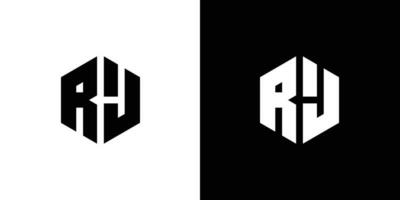 Letter R J polygon, Hexagonal minimal and professional logo design on black and white background vector