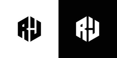 Letter R J polygon, Hexagonal minimal and professional logo design on black and white background vector