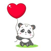 Cute panda with big love heart. Adorable kawaii animal concept design. Flat cartoon character. Isolated white background. Vector Art illustration