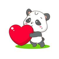 Cute panda with big love heart. Adorable kawaii animal concept design. Flat cartoon character. Isolated white background. Vector Art illustration