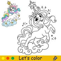 Cartoon unicorn kids coloring book page vector 10