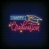 Neon Sign happy graduation with brick wall background vector