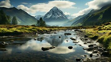 highland landscape background ai photo