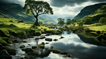 highland landscape background ai photo