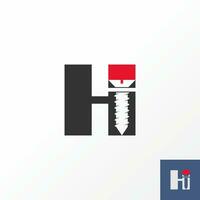 Logo design graphic concept creative abstract premium vector stock letter initial H or HI font with screw inside. Related to home property carpenter