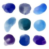 Set of different watercolor stains. Cold colors spots. Collection of paint brush stroke vector