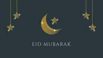 eid Mubarak saludos con creciente Luna y estrellas vector