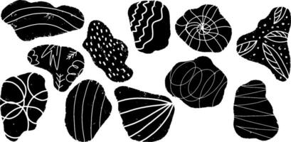 a set of black and white rocks with different designs vector