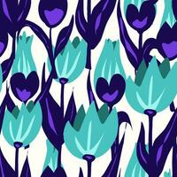 a pattern with blue and purple tulips vector