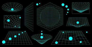 resumen 3d estructura metálica formas, perspectiva rejillas y corazón. y2k futurista retro estético colocar. surrealista neón geometría cifras. vector