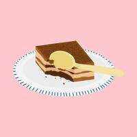 A piece of chocolate cake on a plate. vector
