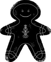 a black and white drawing of a gingerbread man vector