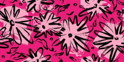 a pink and black floral pattern on a pink background vector