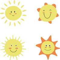 Cute Sun Shape with Cartoon Design. Vector Collection