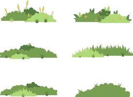 Grass Bush Icon Set. Decorate the Television Cartoon Scene. Isolated Vector