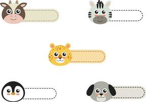 Cute Animal Label Name Tag Set. Isolated On White Background. Vector Illustration