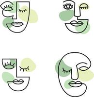 Minimalist Abstract Face Line Art with Seamless Design. Geometric Art Style. Isolated Vector