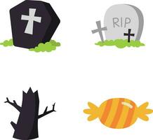 Happy Halloween Vector Icon Set. Consisting of Bat, Cat, Coffin, Ghost, Spider, Pumpkin and More. Isolated Vector