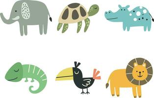 Cute Animal Icon Set. Isolated on White Background. Vector Illustration