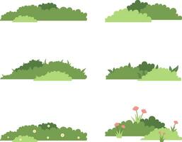 Grass Bush Icon Set. Decorate the Television Cartoon Scene. Isolated Vector