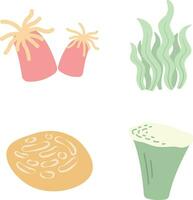 Flat Seaweed Vector Illustration Set. Abstract Design. Isolated On White Background