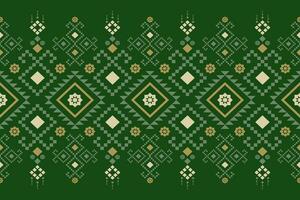 Green Cross stitch colorful geometric traditional ethnic pattern Ikat seamless pattern border abstract design for fabric print cloth dress carpet curtains and sarong Aztec African Indian Indonesian vector