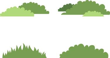 Grass Bush Icon Set. Decorate the Television Cartoon Scene. Isolated Vector