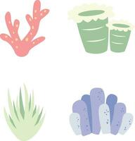 Flat Seaweed Vector Illustration Set. Abstract Design. Isolated On White Background