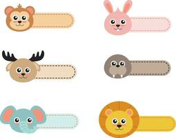 Cute Animal Label Name Tag Set. Isolated On White Background. Vector Illustration