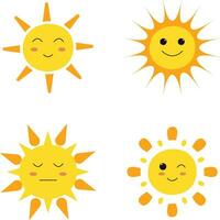 Cute Sun Icon Illustration For Clipart and Sticker. Isolated Vector