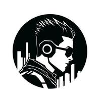 Cyberpunk character icon, a dynamic blend of technology and style. vector