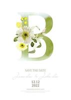Green watercolor of alphabet B decorated with floral bouquet vector
